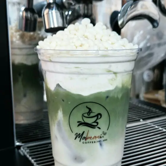 Kinako oat matcha with cream topping