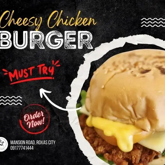 Cheesy chicken burger poster
